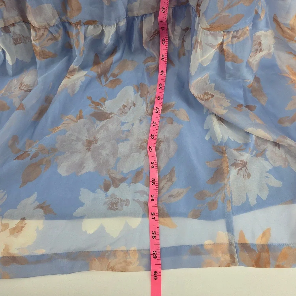 Abercrombie & Fitch Emerson Drama Bow Back Maxi Dress LP Blue Floral Puff Sleeve